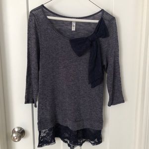 Navy 3/4 sleeve with lace bottom and bow